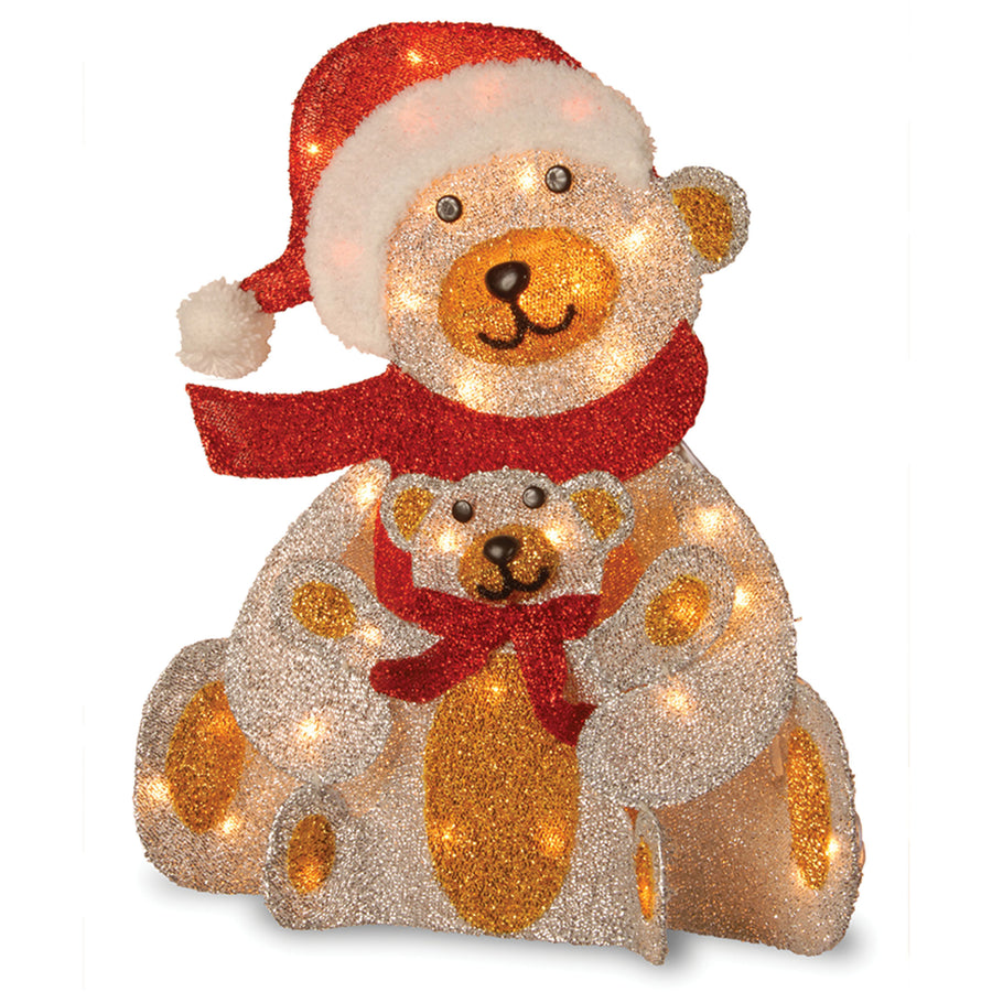 24 in. Sliver Fabric Bear with Lights - National Tree Company