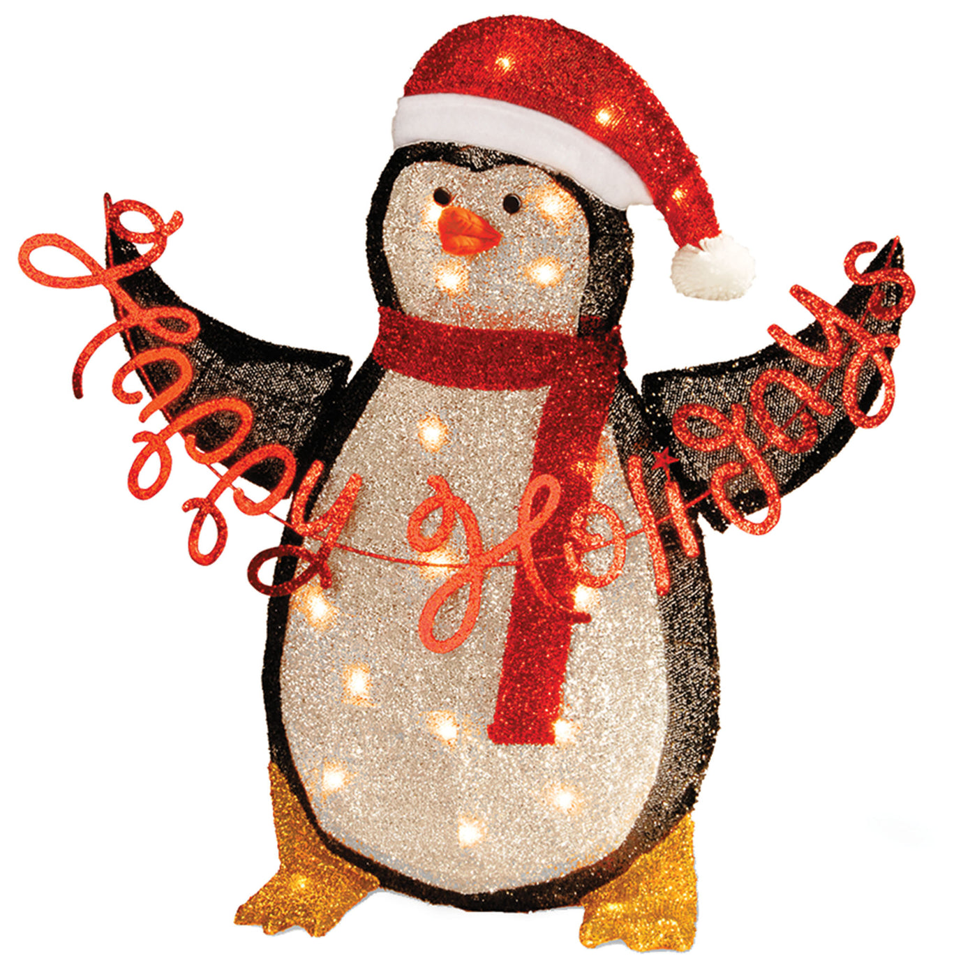 29 in. Silver Tinsel 2D Penguin Holding Sign - National Tree Company